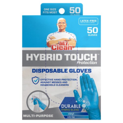 Mr. Clean Hybrid Touch Protection Disposable Gloves, 50 count