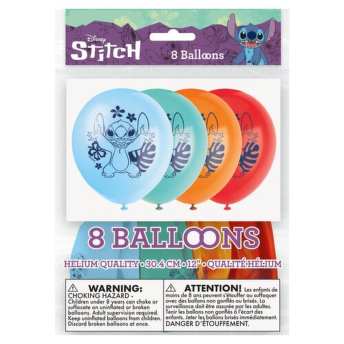 Unique Disney Stitch 12" Balloons, 8 count