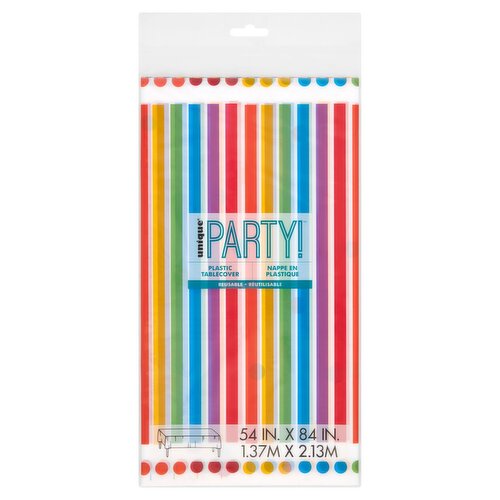 Unique Party! 54 in X 84 in Rainbow Birthday Plastic Tablecover