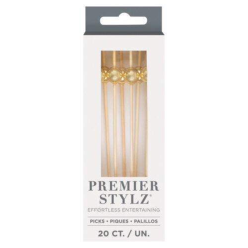 Unique Premier Stylz Gold Bead Top Bamboo Cocktail Picks, 20 Count