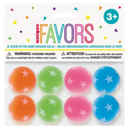 Unique Favors Glow in the Dark Bounce Balls, 3+, 8 count