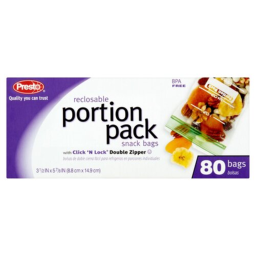 Presto Portion Pack Reclosable Snack Bags, 80 count