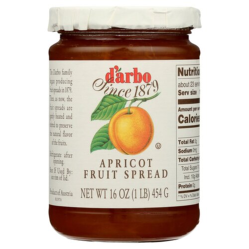 D'Arbo Apricot Fruit Spread, 16 oz