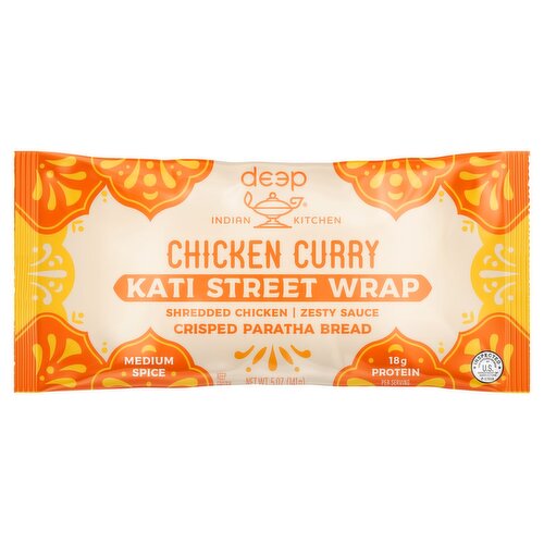 Deep Indian Kitchen Chicken Curry Kati Street Wrap Crisped Paratha Bread, 5 oz