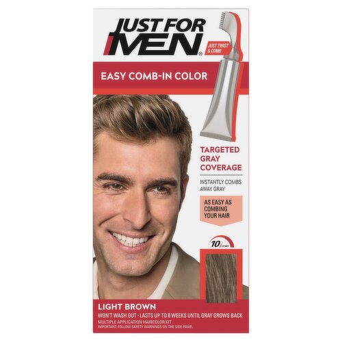 Just For Men Easy Comb-In Color A-25 Light Brown Haircolor Kit, Multiple Application