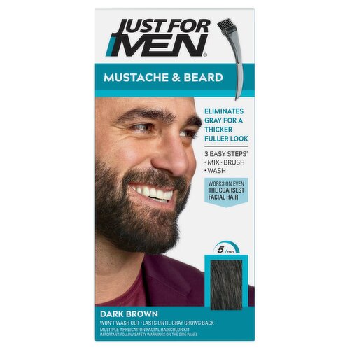 Just For Men Mustache & Beard M-45 Dark Brown Facial Haircolor Kit, multiple application