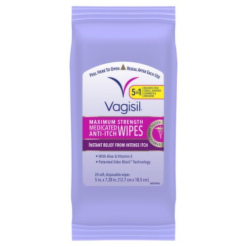 Vagisil Maximum Strength Medicated Anti-Itch Wipes, 20 count