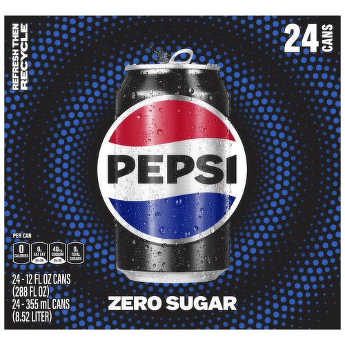 Pepsi Zero Sugar Soda Cola 12 Fl Oz 24 Count Cans