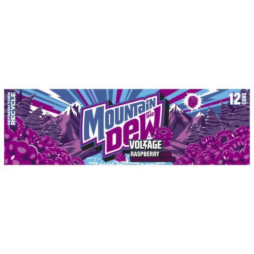 Mountain Dew Voltage Soda Raspberry Citrus And Ginseng 12 Fl Oz, 12 Count