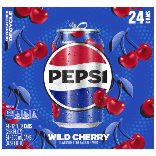 Pepsi Soda Wild Cherry 12 Fl Oz, 24 Count