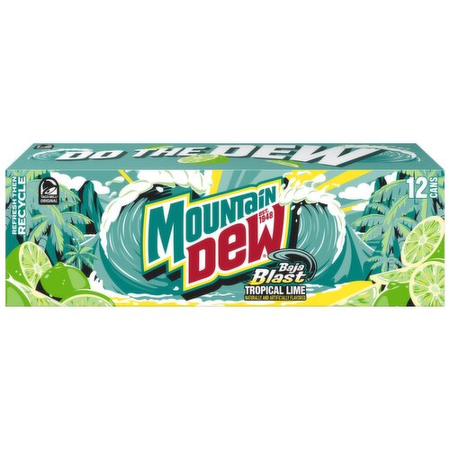 Mountain Dew Baja Blast Soda Tropical Lime 12 Fl Oz, 12 Count