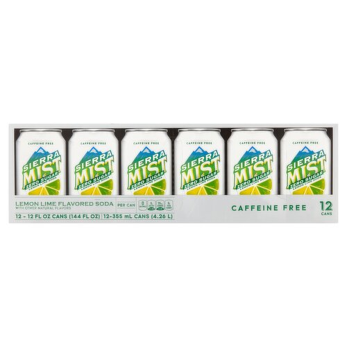 Sierra Mist Zero Sugar Lemon Lime Flavored Soda, 12 fl oz, 12 count