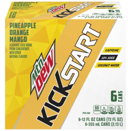 Mtn Dew Kickstart Energizing Pineapple Orange Mango 12 Fl Oz, 6 Count
