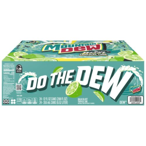 Mtn Dew Baja Blast DEW Tropical Lime Flavor 12 Fl Oz, 24 Count