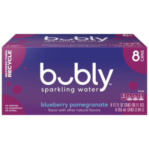 Bubly Sparkling Water Blueberry Pomegranate 12 Fl Oz, 8 Count