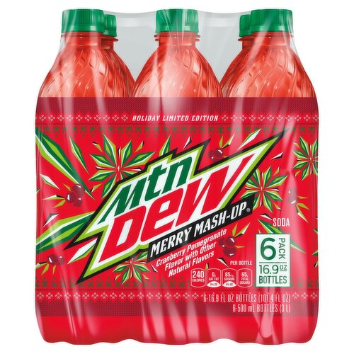 Mtn Dew Merry Mash-Up Cranberry Pomegranate Flavor Soda Holiday Limited Edition, 16.9 fl oz, 6 count