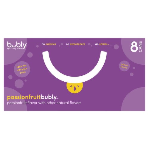 Bubly Sparkling Water Passionfruit Flavor 12 Fl Oz 8 Count Can