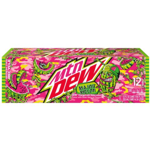 Mtn Dew Major Melon Charged With Watermelon 12 Fl Oz 12 Count