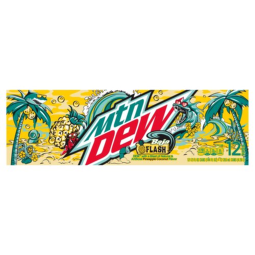 Mtn Dew Baja Flash DEW With A Blast Of Natural & Artificial Pineapple Coconut Flavor 12 Fl Oz 12 Ct