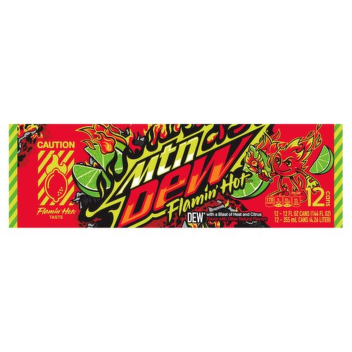 Mtn Dew Flamin' Hot with a Blast of Heat and Citrus Soda, 12 fl oz, 12 count