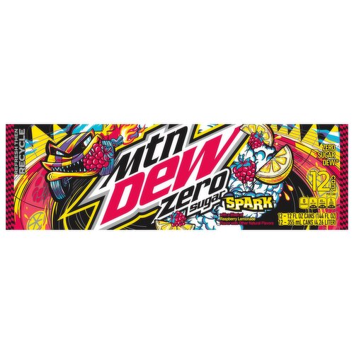 Mtn Dew Zero Sugar Spark Soda Raspberry Lemonade 12 Fl Oz, 12 Count