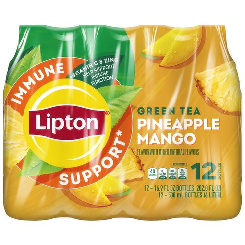 Lipton Immune Support Green Tea Pineapple Mango 16.9 Fl Oz 12 Count