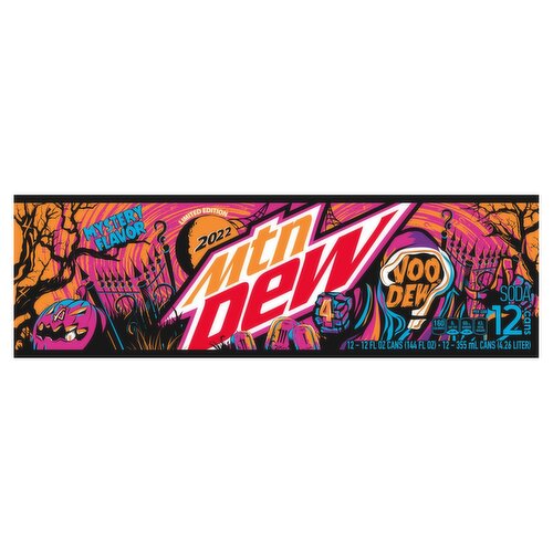 Mtn Dew Voo Dew Mystery Flavor Soda Limited Edition, 12 fl oz, 12 count