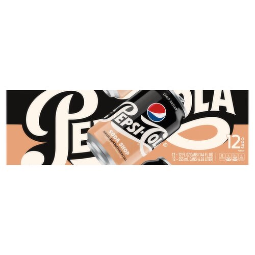 Pepsi-Cola Soda Shop Zero Sugar Cream Soda Cola, 12 fl oz, 12 count