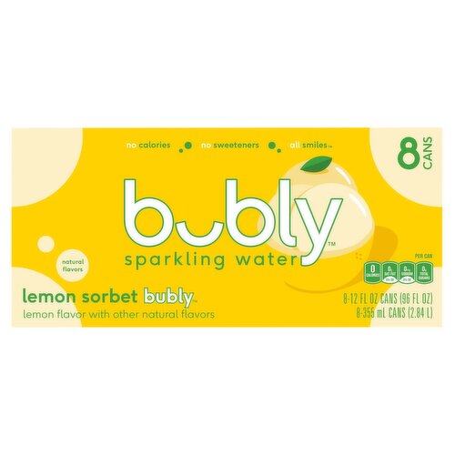 Bubly Lemon Sorbet Sparkling Water, 12 fl oz, 8 count