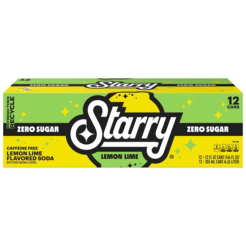 Starry Zero Sugar Soda Lemon Lime 12 Fl Oz, 12 Count