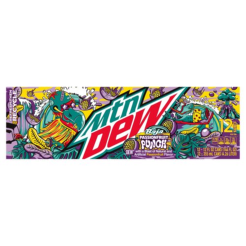 Mtn Dew Baja Passionfruit Punch Soda, 12 fl oz, 12 count