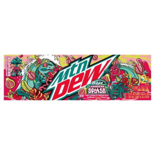 Mtn Dew Baja Caribbean Splash Guava Flavor Soda, 12 fl oz, 12 count