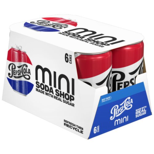 Pepsi Mini Soda Shop Real Sugar Cola 7.5 Fl Oz, 6 Count