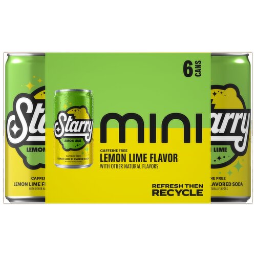 Starry Mini Soda Lemon Lime 7.5 Fl Oz, 6 Count