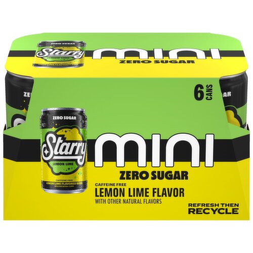 Starry Zero Sugar Mini Soda Lemon Lime 7.5 Fl Oz, 6 Count