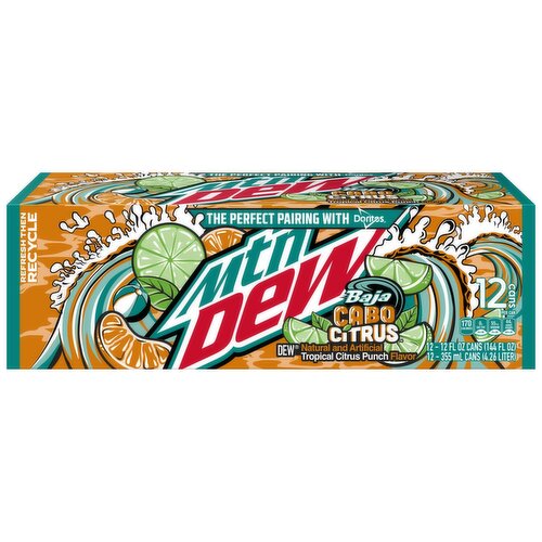 Mtn Dew Baja Cabo Citrus Dew Tropical Citrus Punch 12 Fl Oz, 12 Count