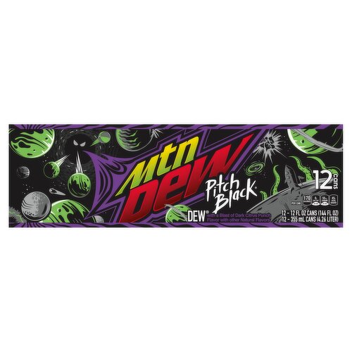 Mtn Dew Pitch Black Soda, 12 fl oz, 12 count