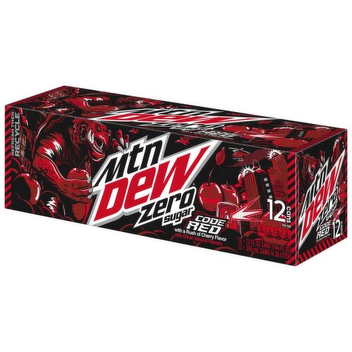 Mountain Dew Zero Sugar Soda Cherry 12 Fl Oz, 12 Count