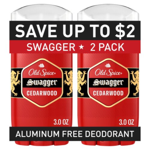 Old Spice Aluminum Free Scent of Cedarwood Swagger Deodorant Twin Pack, 3.0 oz, 2 count
