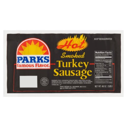 Parks Famous Flavor Hot Smoked Turkey Sausage, 16 count, 48 oz