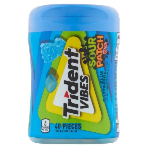 Trident Vibes Sour Patch Kids Blue Raspberry Sugar Free Gum, 40 count