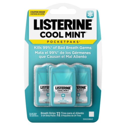 LISTERINE Pocketpaks Cool Mint Breath Strips, 24 count, 3 pack