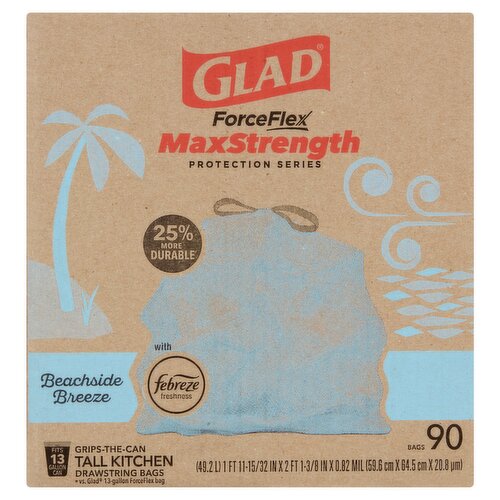 Glad ForceFlex Maxstrength Beachside Breeze Tall Kitchen Drawstring Bags, 90 count
