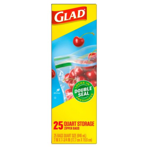 Glad Quart Storage Zipper Bags, 25 count