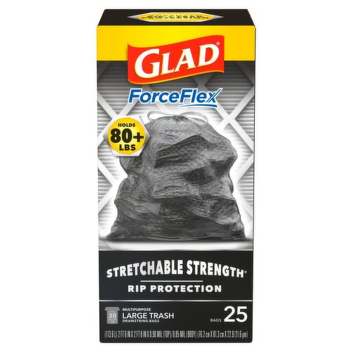 Glad ForceFlex Heavy Duty Large Trash with Drawstring Bags, 30 Gallon, 25 count