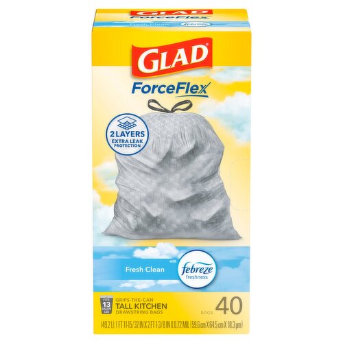 Glad ForceFlex Fresh Clean Tall Kitchen Drawstring Bags, 40 count