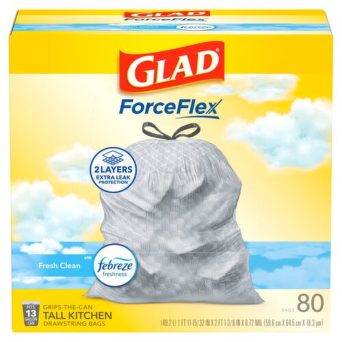 Glad ForceFlex Grips-The-Can Tall Kitchen Drawstring Bags, 80 count