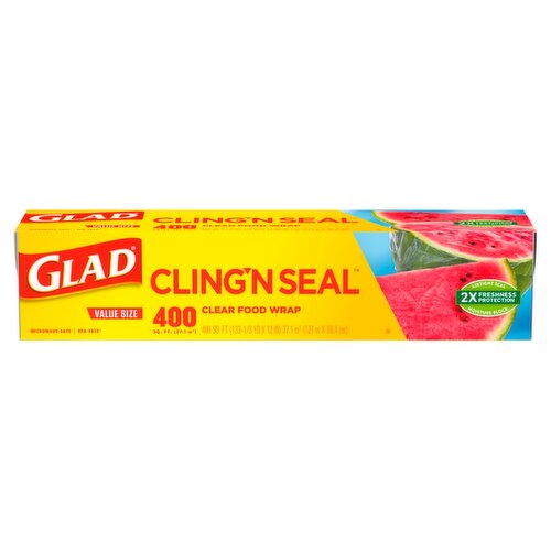 Glad Cling'n Seal Clear Food Wrap Value Size, 133-1/3 yd x 12 in