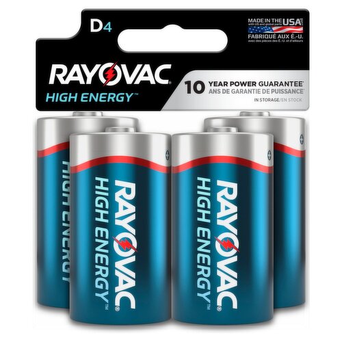 Rayovac High Energy D 1.5V Alkaline Batteries, 4 count