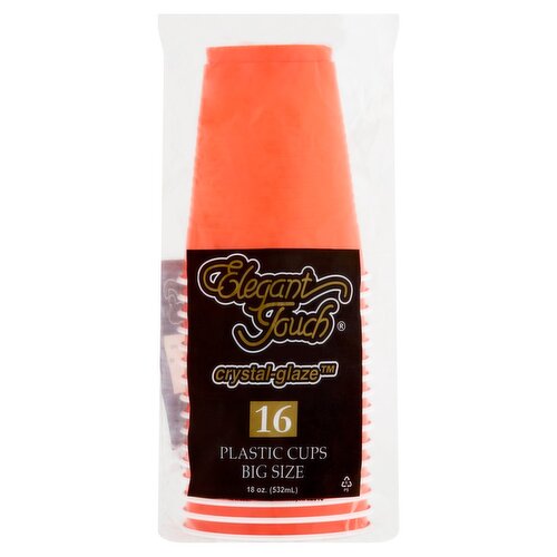 Elegant Touch Crystal-Glaze 18 oz Orange Plastic Cups Big Size, 16 count